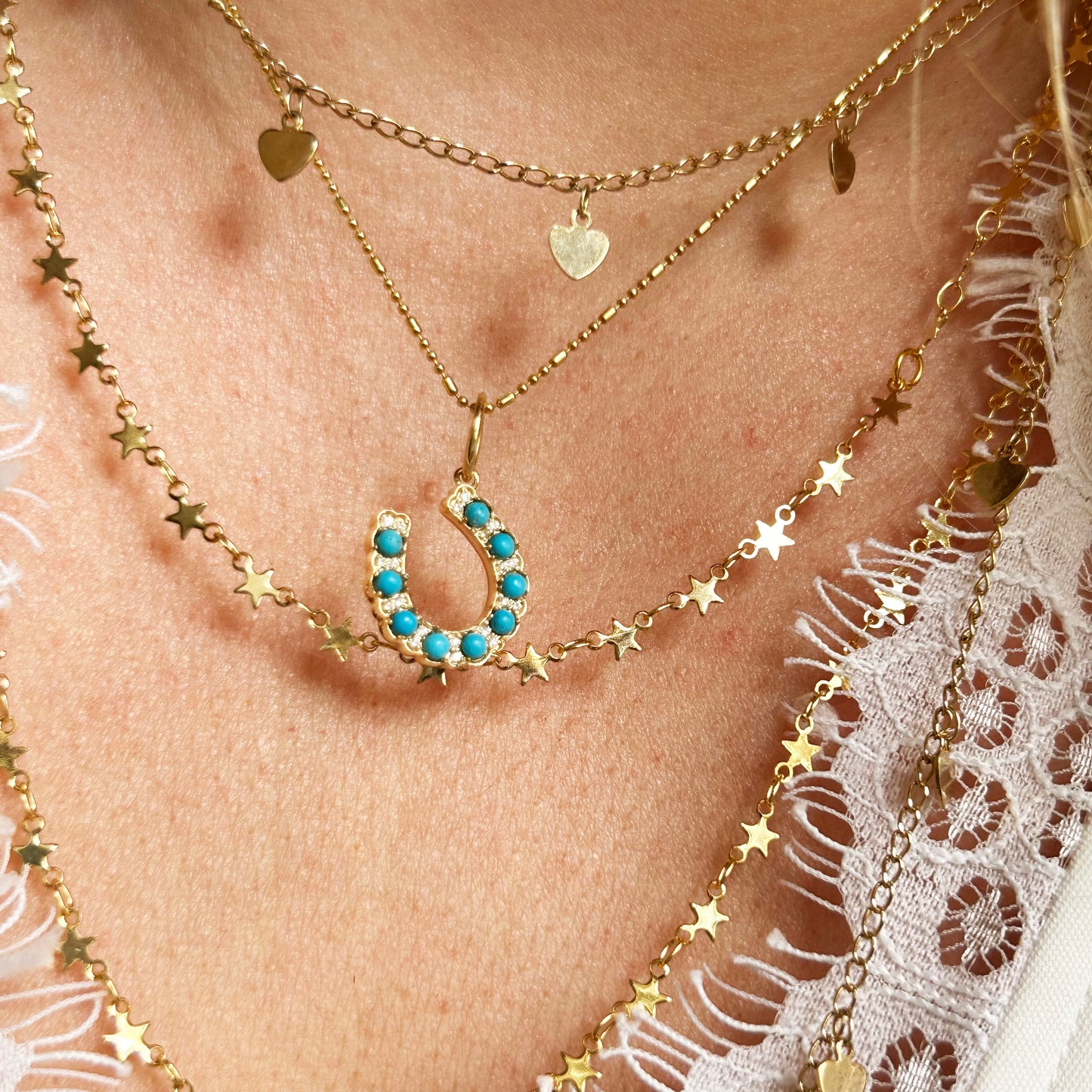 Turquoise Gemstone Horseshoe Necklace | Lucky Charm