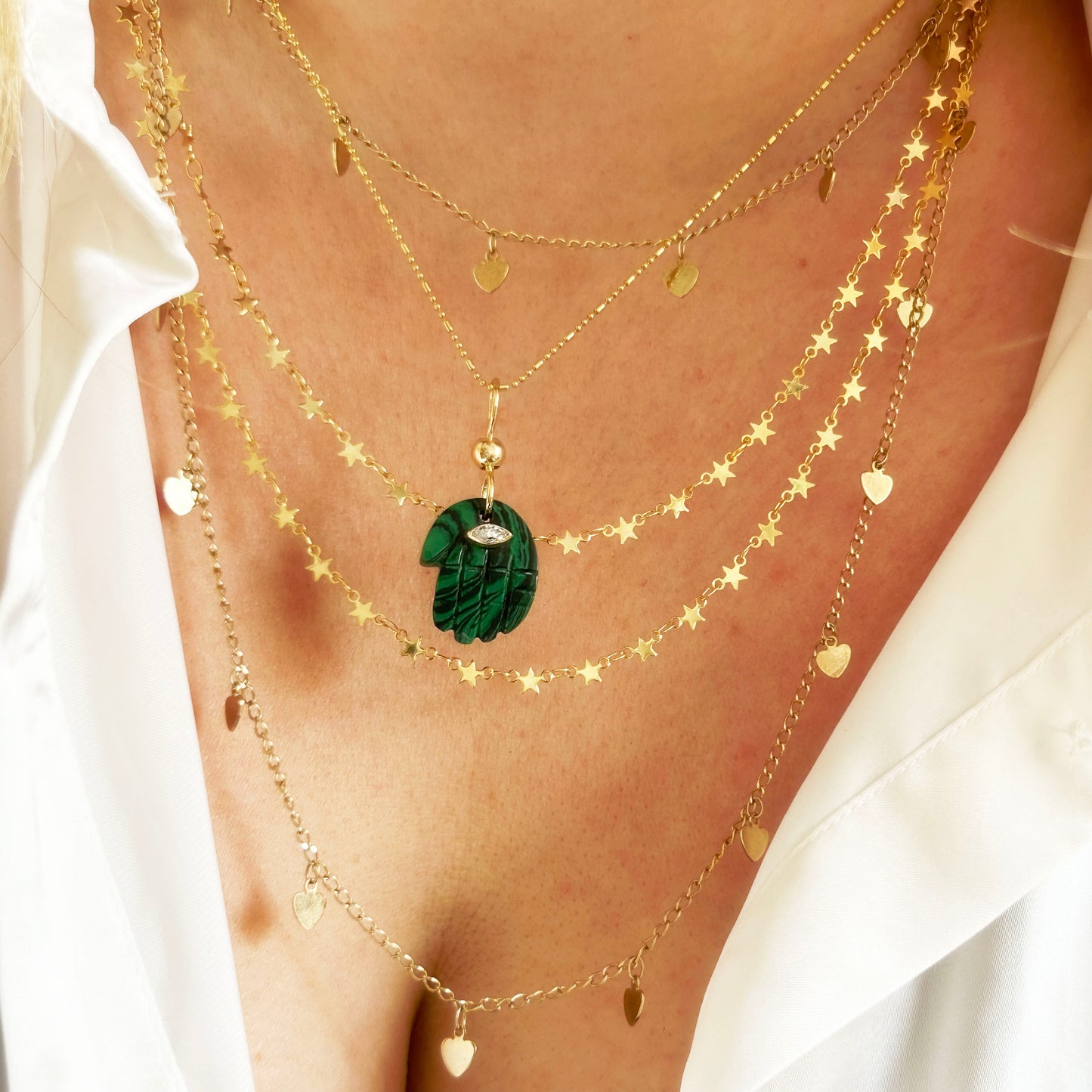 Gemstone Hamsa Charm Necklace | Malachite, Onyx or Lapis