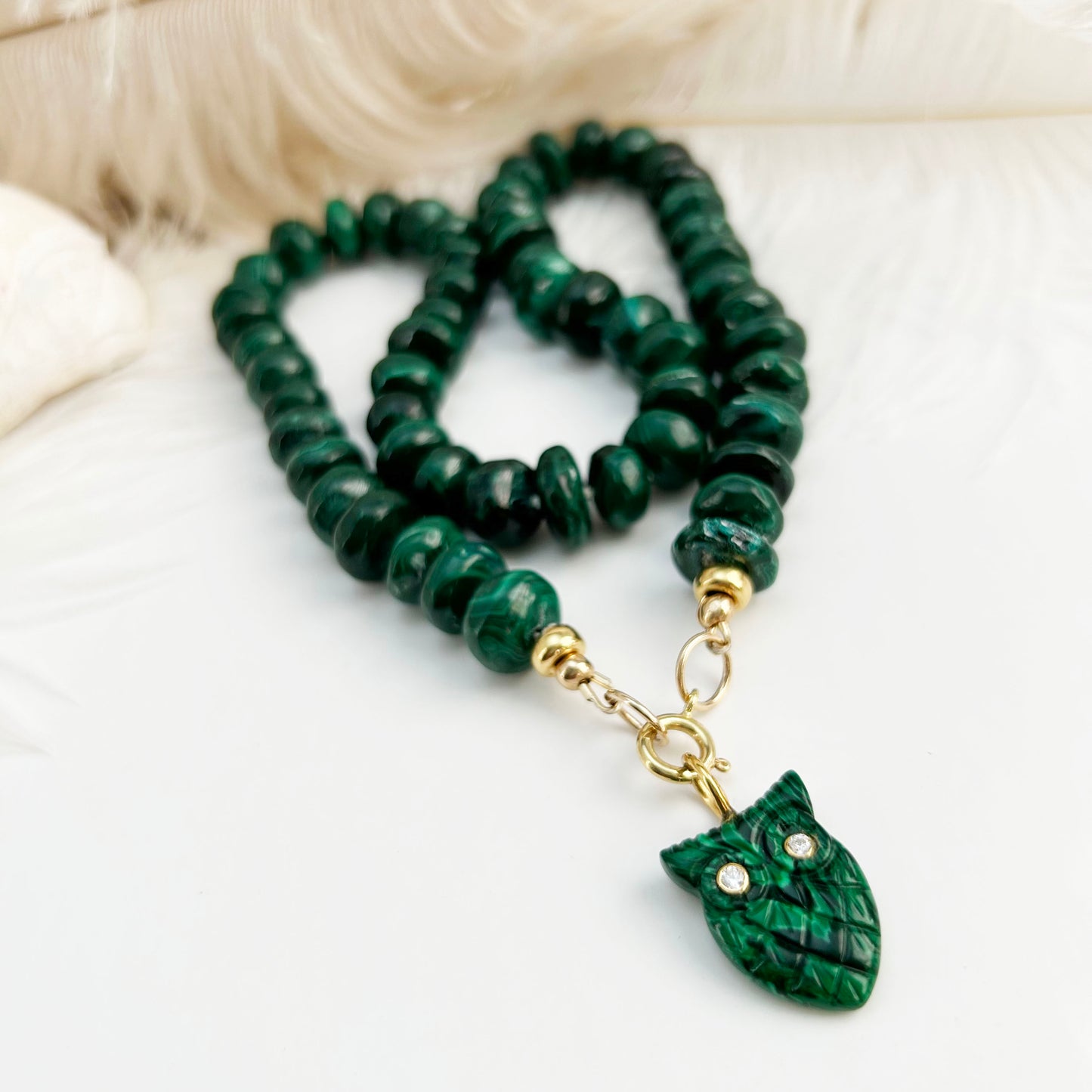 Malachite Gemstone Necklace | Owl
