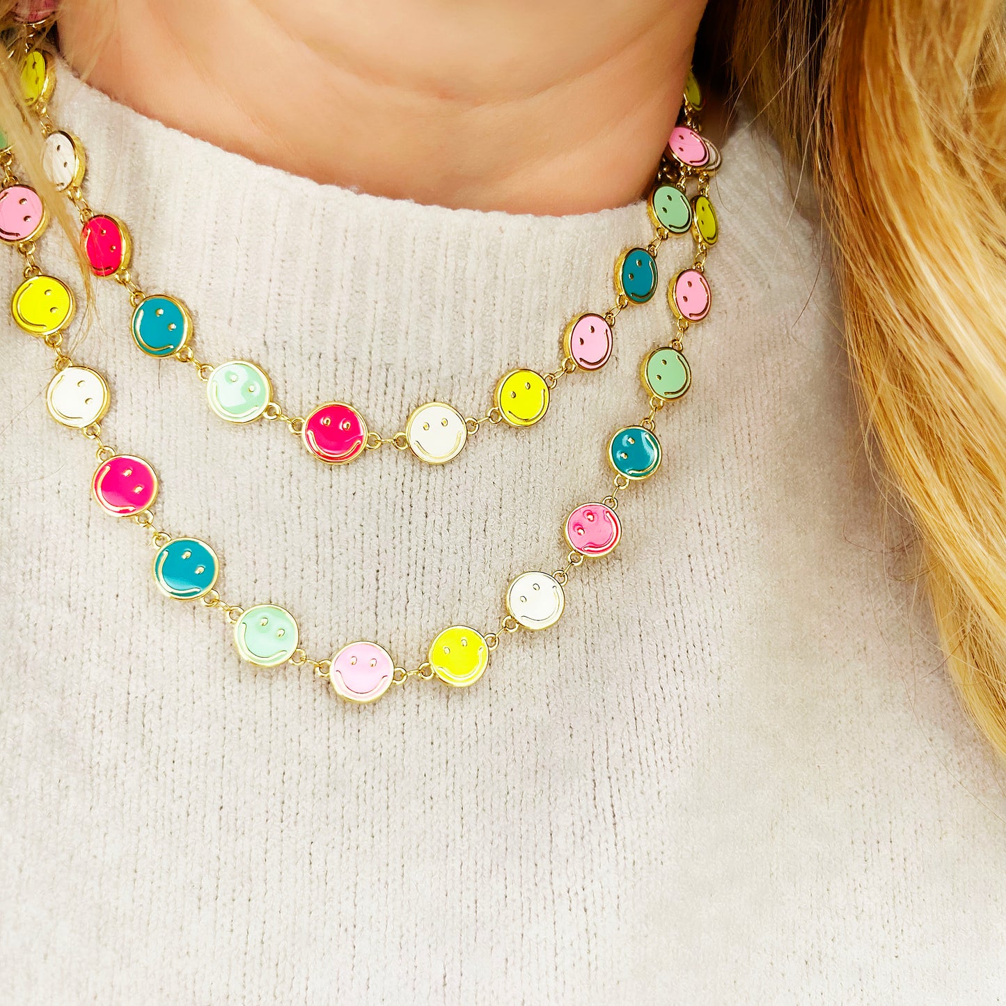 Smiley Face Necklace | Multicoloured Long