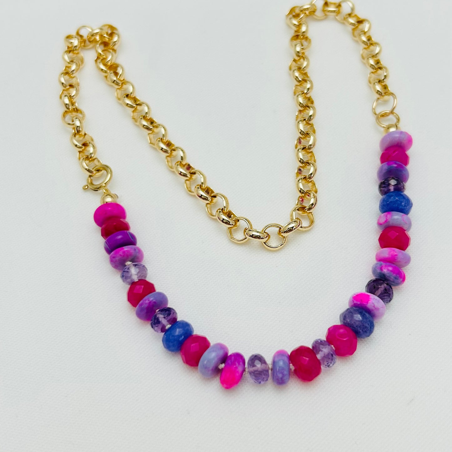 Pink Mixed Gemstone Gold Necklace