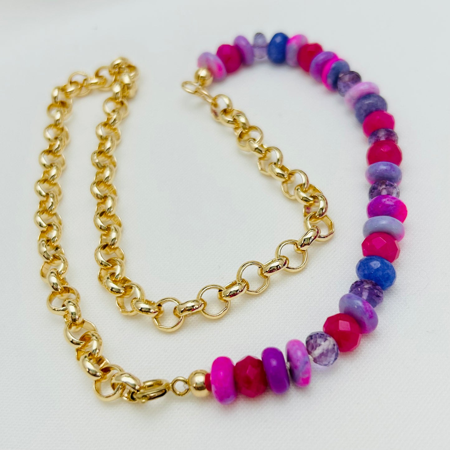 Pink Mixed Gemstone Gold Necklace