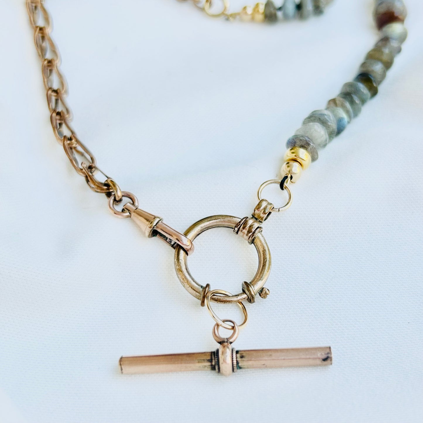 Handmade Labradorite and Rose Gold Rolled Gold Necklace