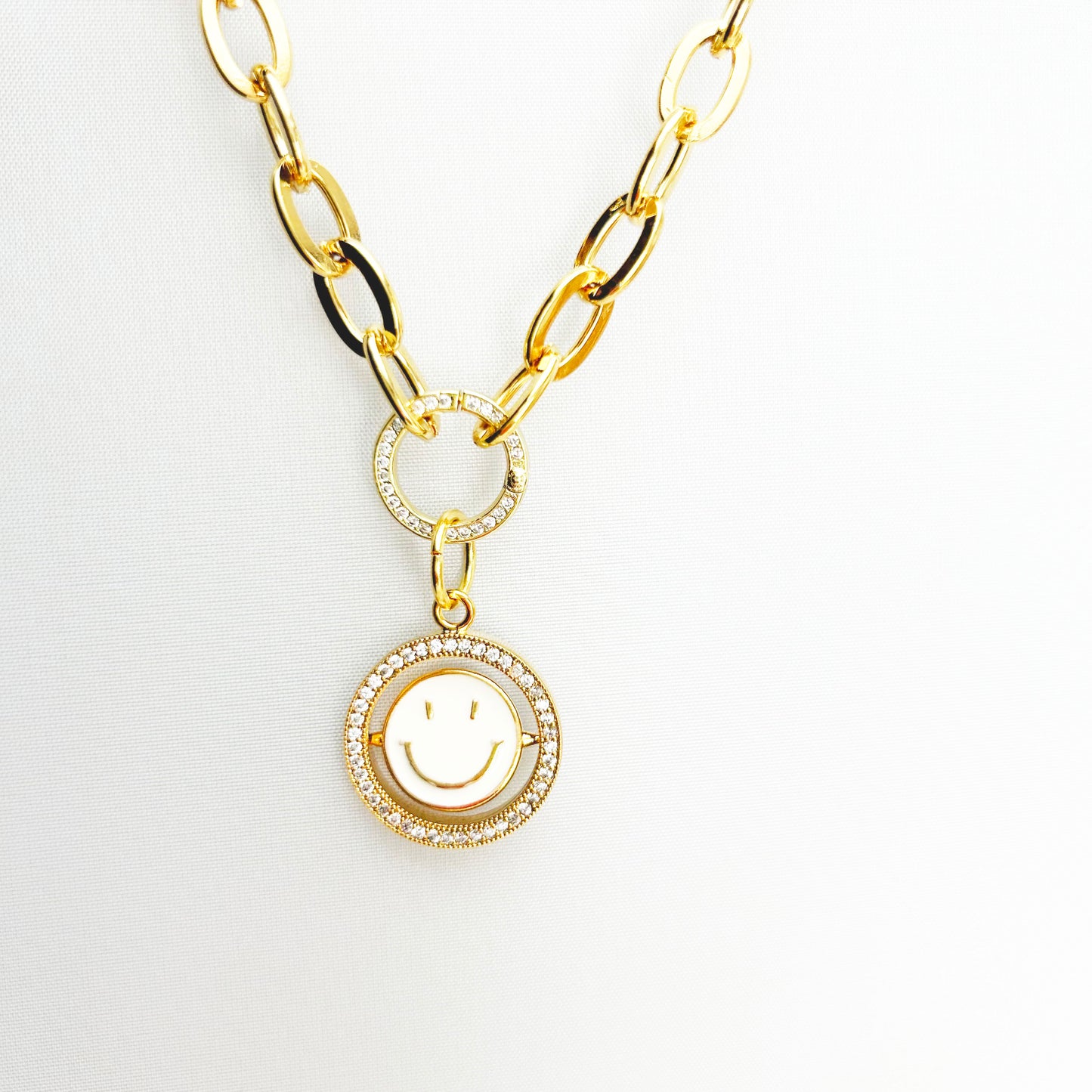 Sparkly Smiley Face Necklace | Happy Sad Spinner