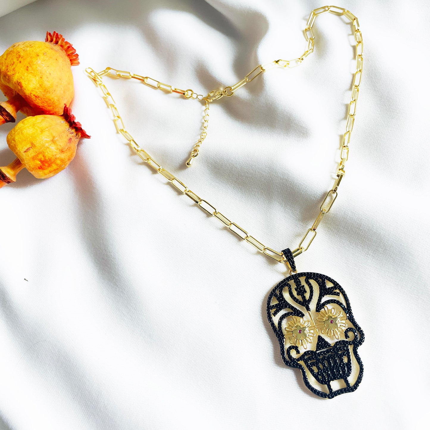 Happy Gold Skull - Crystal Necklace