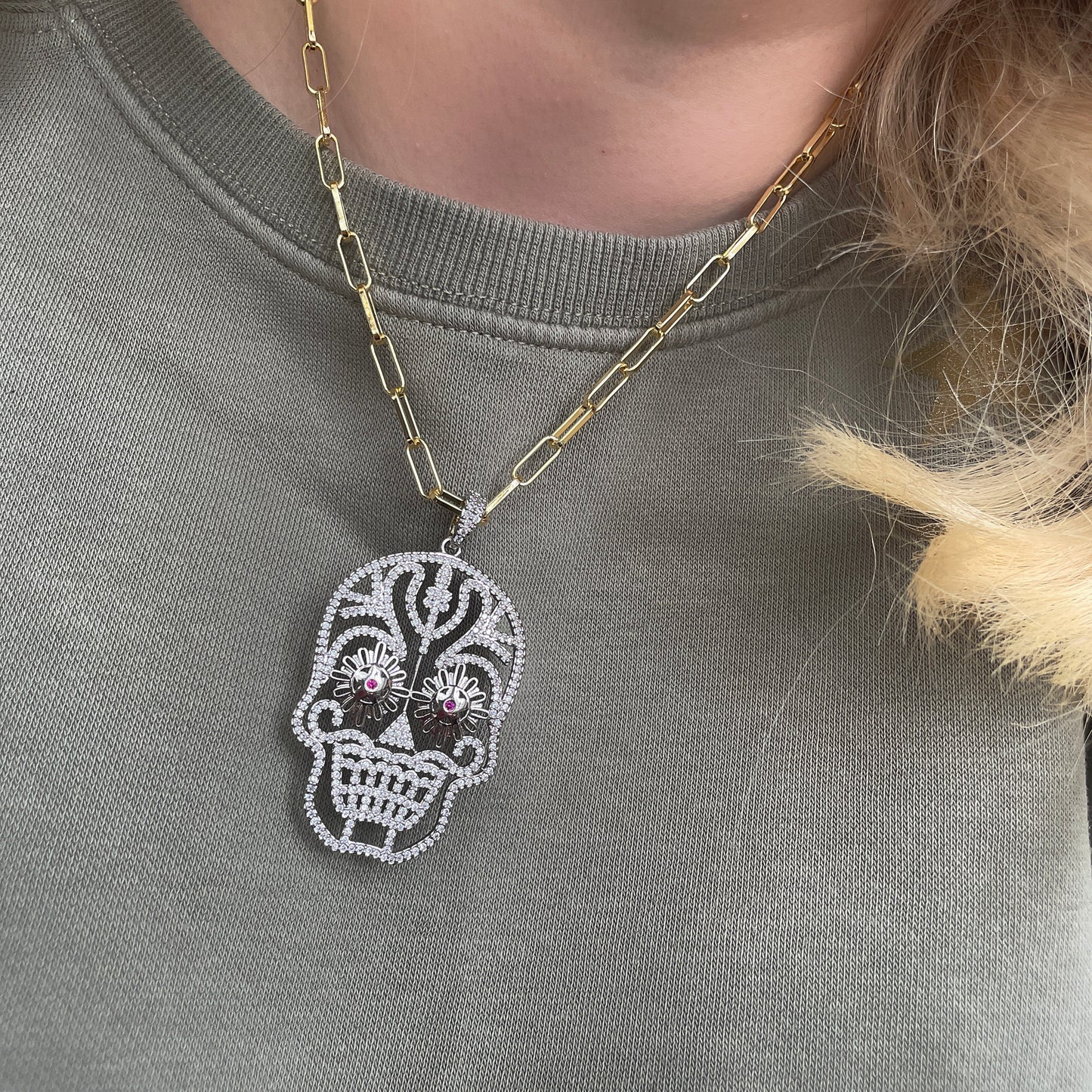 Happy Gold Skull - Crystal Necklace